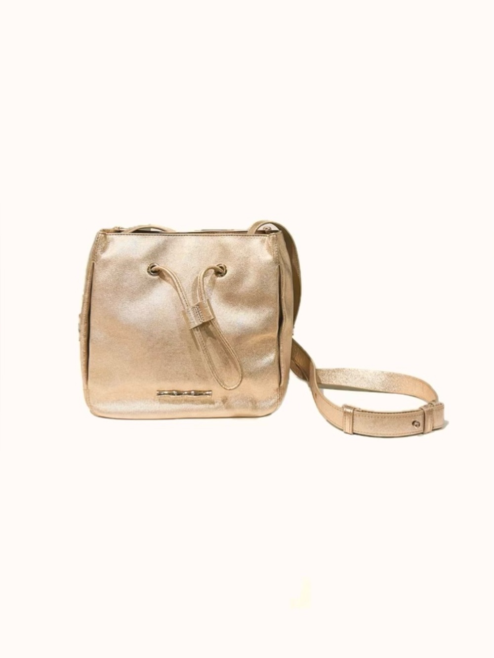 NWOT RARE Elaine Turner Gold Leather Drawstring Crossbody Bucket Bag
